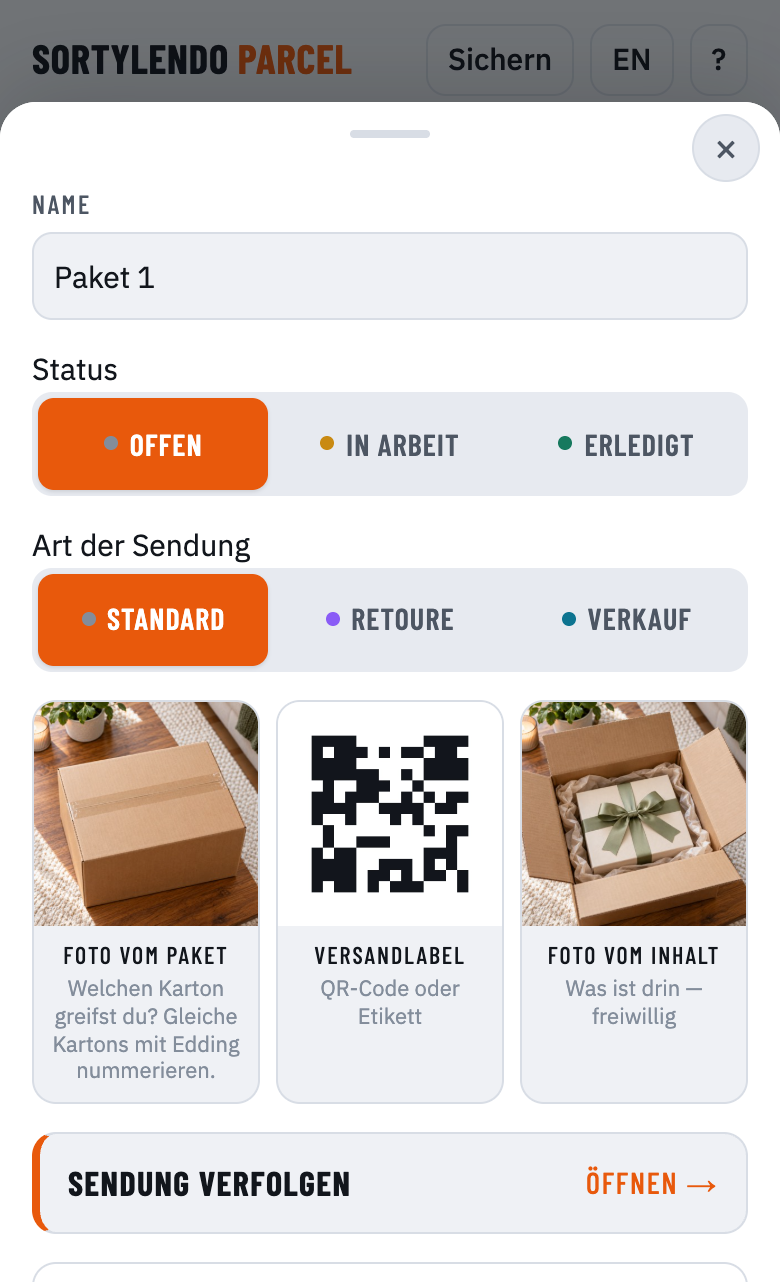 A card with name, status and the three images