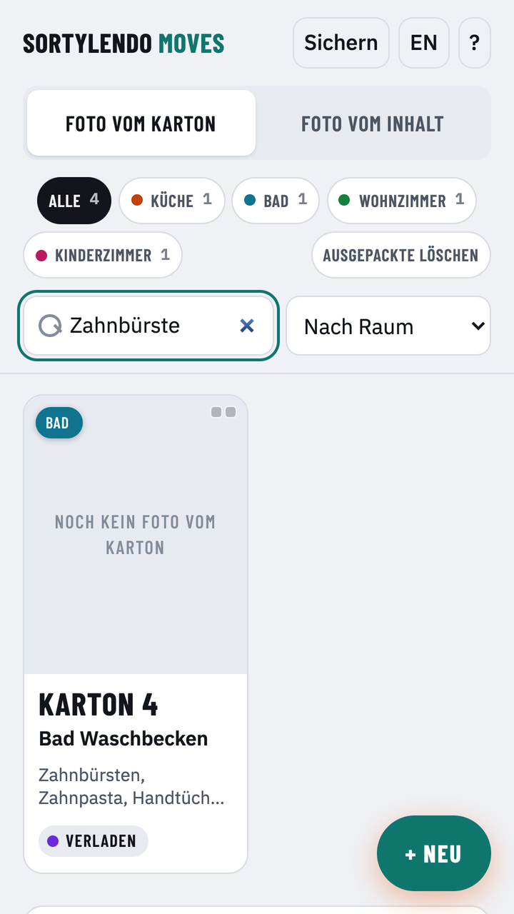 Suche nach Zahnbürste findet den Karton „Bad Waschbecken“