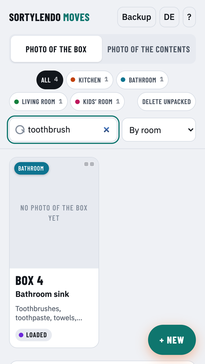 A search for toothbrush finds the box Bathroom sink